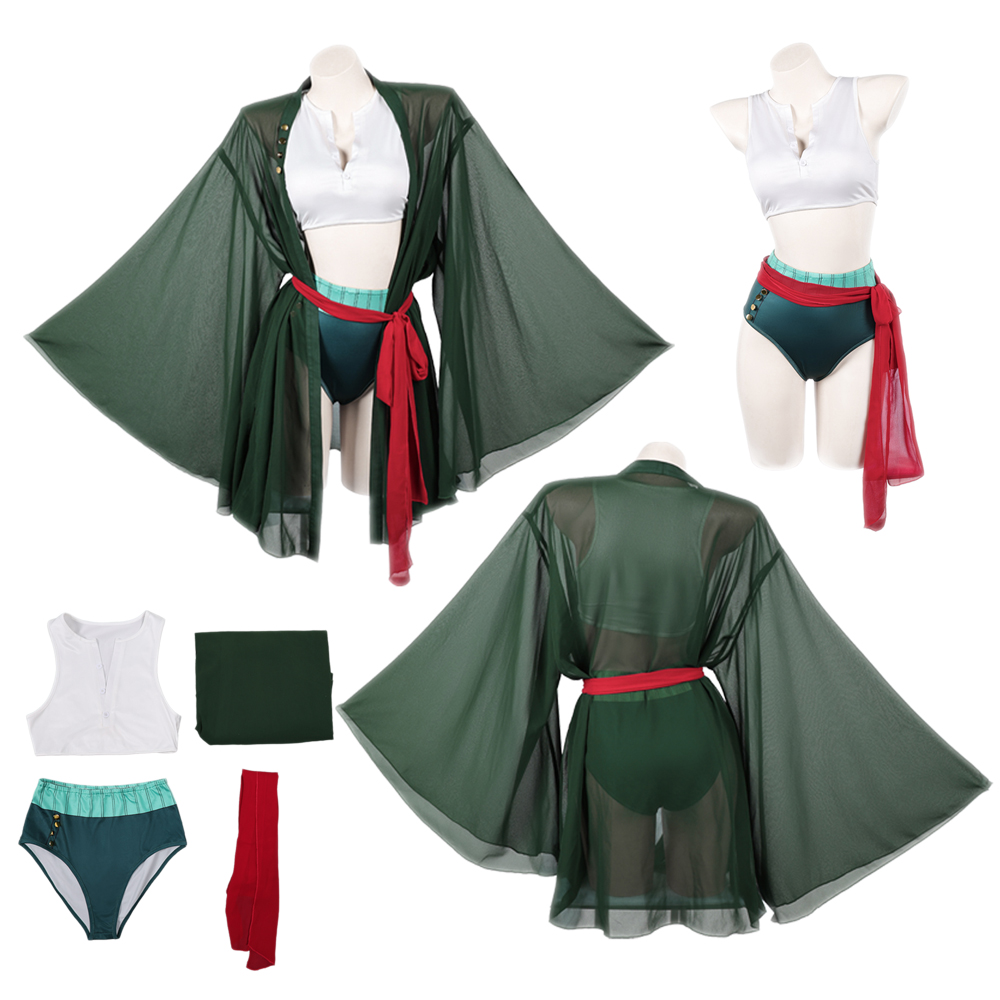 Anime Zoro Cosplay Female - Аниме-костюм пирата Ророноа Зоро: темно-зеленое кимоно